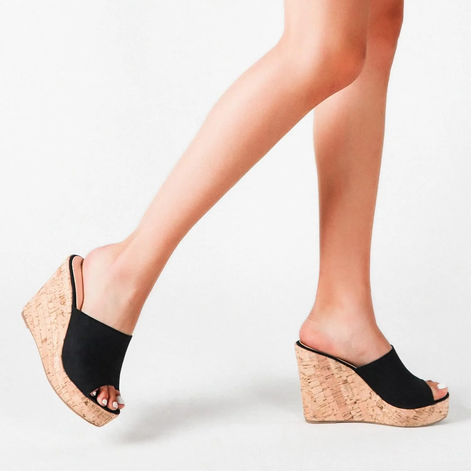 GUNIYIFS Womens Heeled Sandals Wedge Platform Open Toe Suede Slip on Casual Summer Slip on Comfy Cork Sandals for Women Shoes