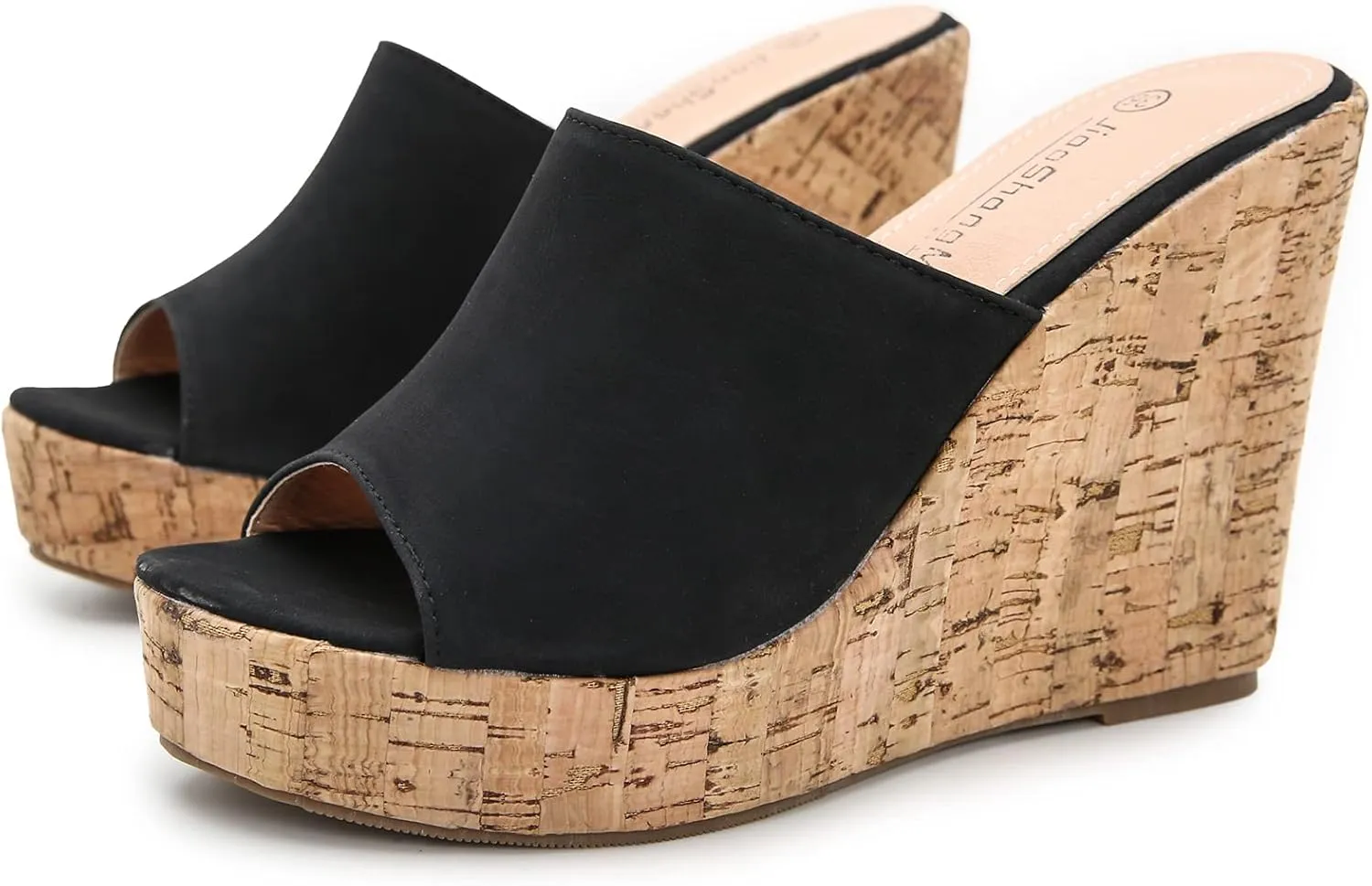 GUNIYIFS Womens Heeled Sandals Wedge Platform Open Toe Suede Slip on Casual Summer Slip on Comfy Cork Sandals for Women Shoes