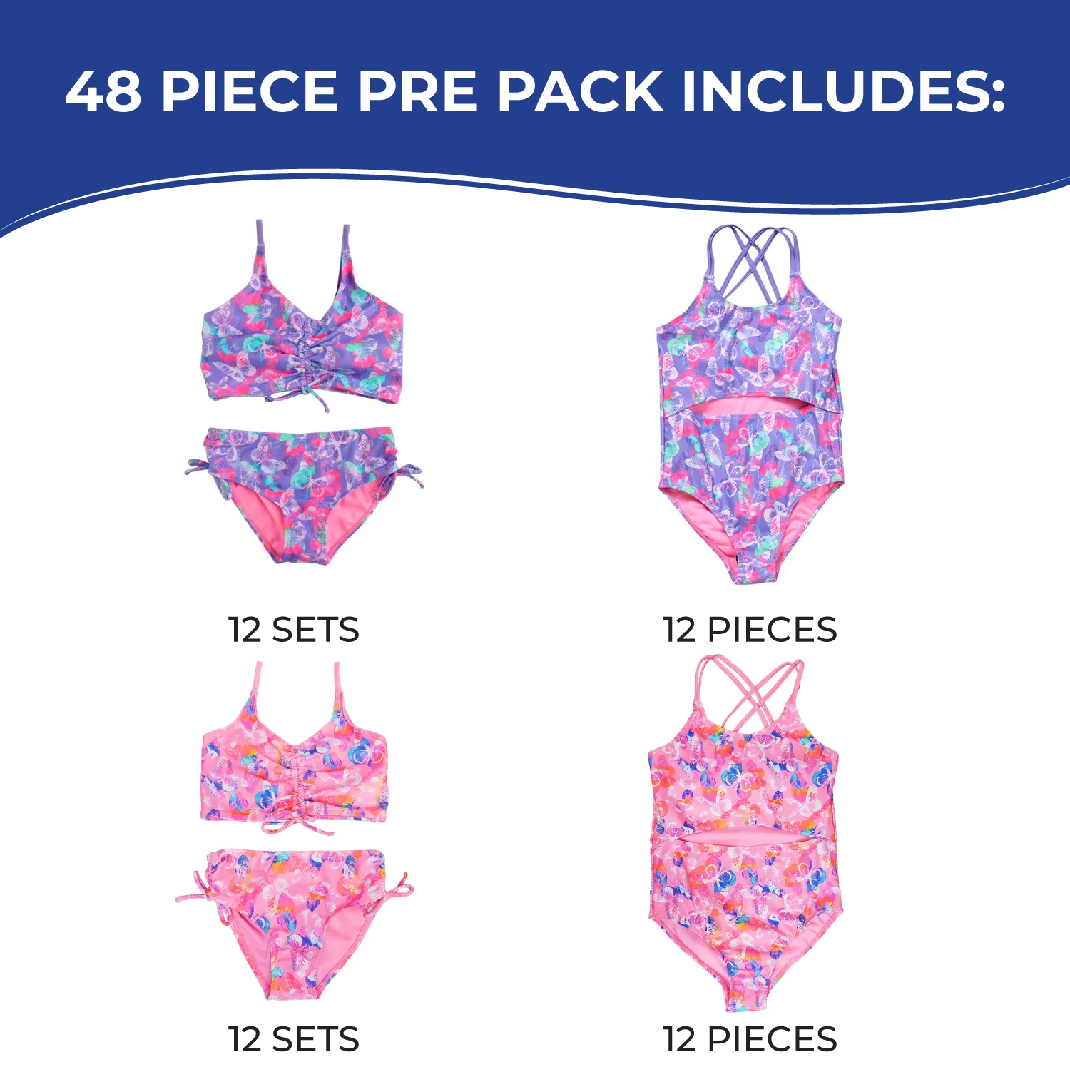 GX-ALTBU - Wholesale Little Girl's Butterfly Print One-Piece & Two-Piece Swimsuits