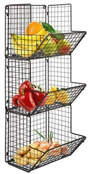Hanging fruit basket rustic shelves Metal Wire 3 Tier Wall Mounted / over the door organizer Kitchen Fruit Produce Bin Rack Bathroom Towel Baskets fruit stand produce storage rustic decor shabby chic
