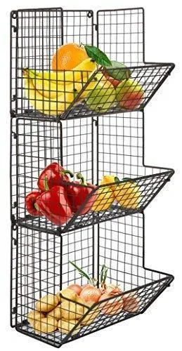 Hanging fruit basket rustic shelves Metal Wire 3 Tier Wall Mounted / over the door organizer Kitchen Fruit Produce Bin Rack Bathroom Towel Baskets fruit stand produce storage rustic decor shabby chic