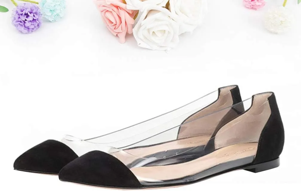 Happyyami Women Pointed Toe Flats Transparent Flat Shoes Summer Shoes 1 Pair