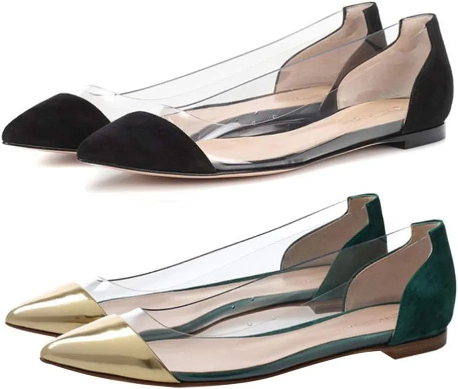 Happyyami Women Pointed Toe Flats Transparent Flat Shoes Summer Shoes 1 Pair