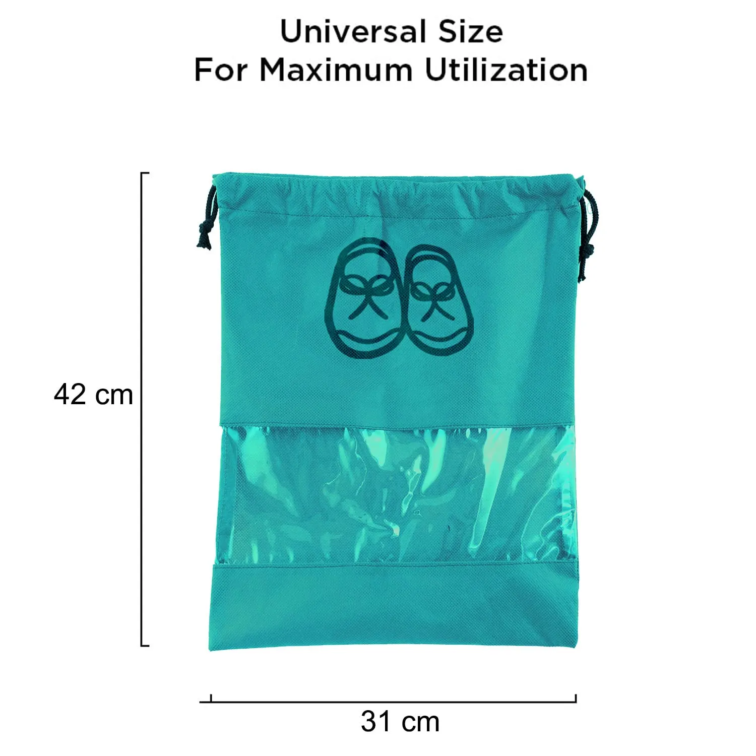 Heart Home Non Woven Waterproof & Portable Drawstring Shoe Cover With Transparent Window,Pack of 3 (Blue)