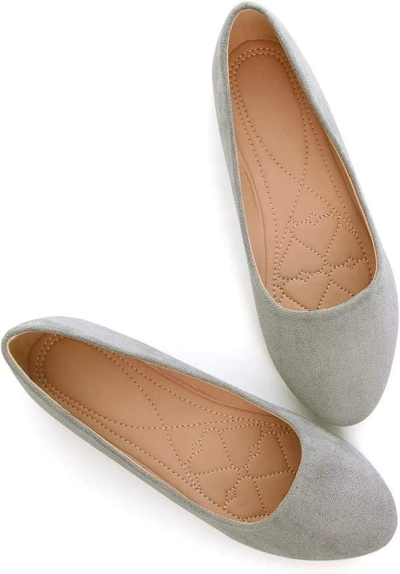 Hee grand Women Cute Slip-On Ballet Shoes Soft Solid Classic Round Toe Flats Comfort Lightweight Loafers Suede Dress Shoes