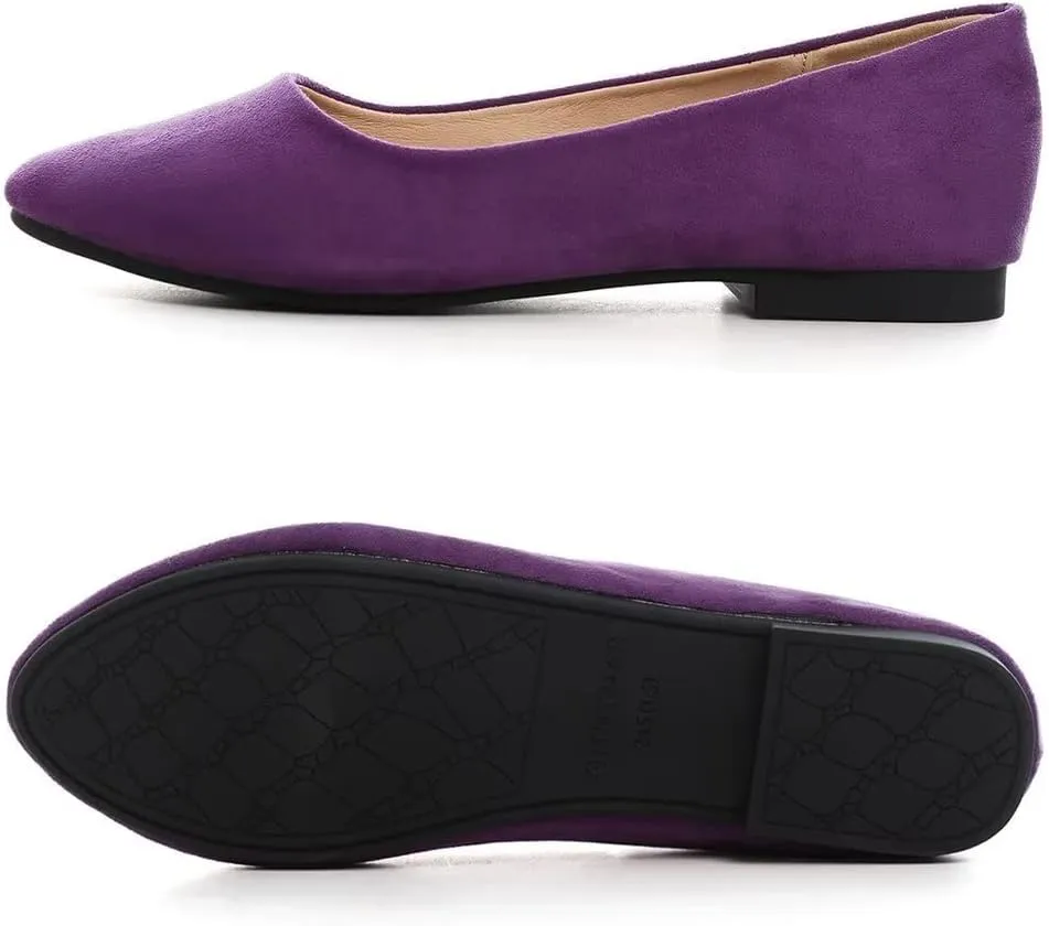 Hee grand Women Cute Slip-On Ballet Shoes Soft Solid Classic Round Toe Flats Comfort Lightweight Loafers Suede Dress Shoes