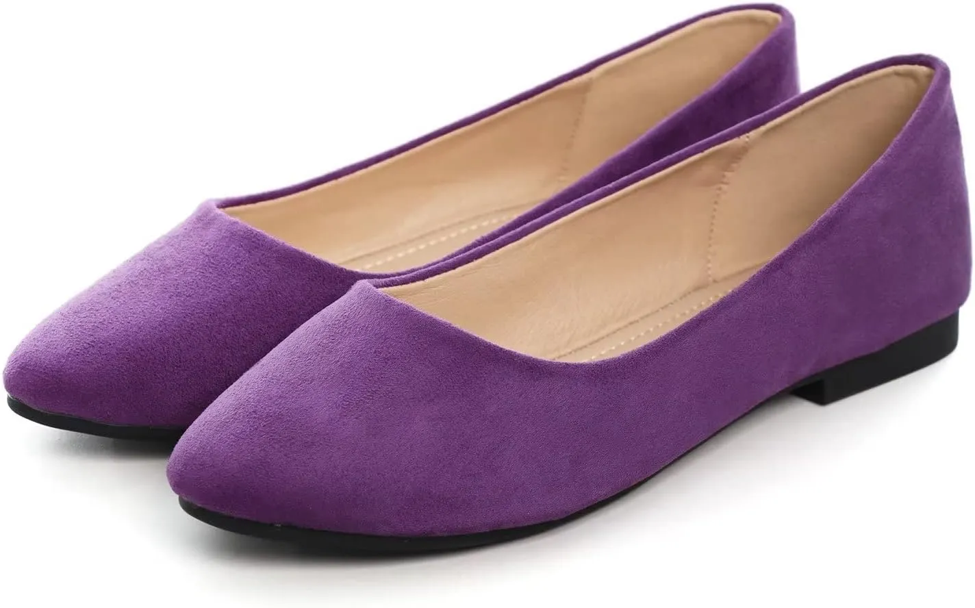 Hee grand Women Cute Slip-On Ballet Shoes Soft Solid Classic Round Toe Flats Comfort Lightweight Loafers Suede Dress Shoes