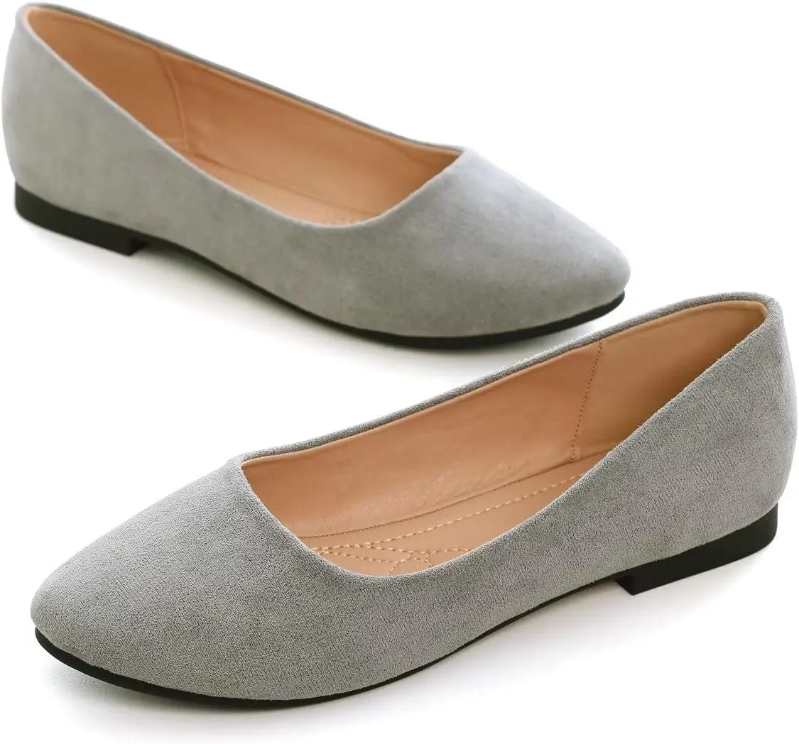Hee grand Women Cute Slip-On Ballet Shoes Soft Solid Classic Round Toe Flats Comfort Lightweight Loafers Suede Dress Shoes