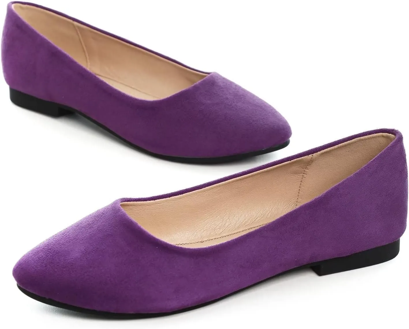 Hee grand Women Cute Slip-On Ballet Shoes Soft Solid Classic Round Toe Flats Comfort Lightweight Loafers Suede Dress Shoes