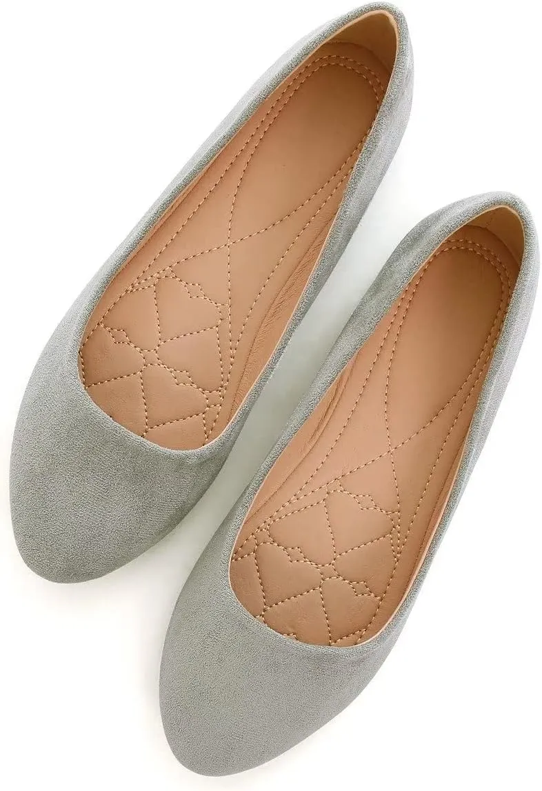 Hee grand Women Cute Slip-On Ballet Shoes Soft Solid Classic Round Toe Flats Comfort Lightweight Loafers Suede Dress Shoes
