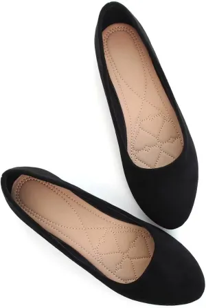 Hee grand Women Cute Slip-On Ballet Shoes Soft Solid Classic Round Toe Flats Comfort Lightweight Loafers Suede Dress Shoes