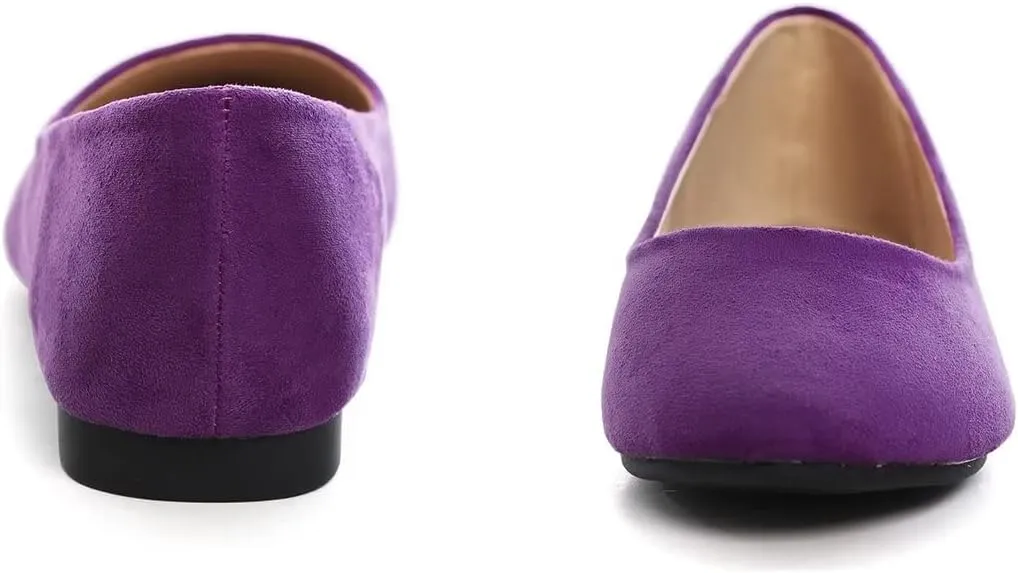 Hee grand Women Cute Slip-On Ballet Shoes Soft Solid Classic Round Toe Flats Comfort Lightweight Loafers Suede Dress Shoes