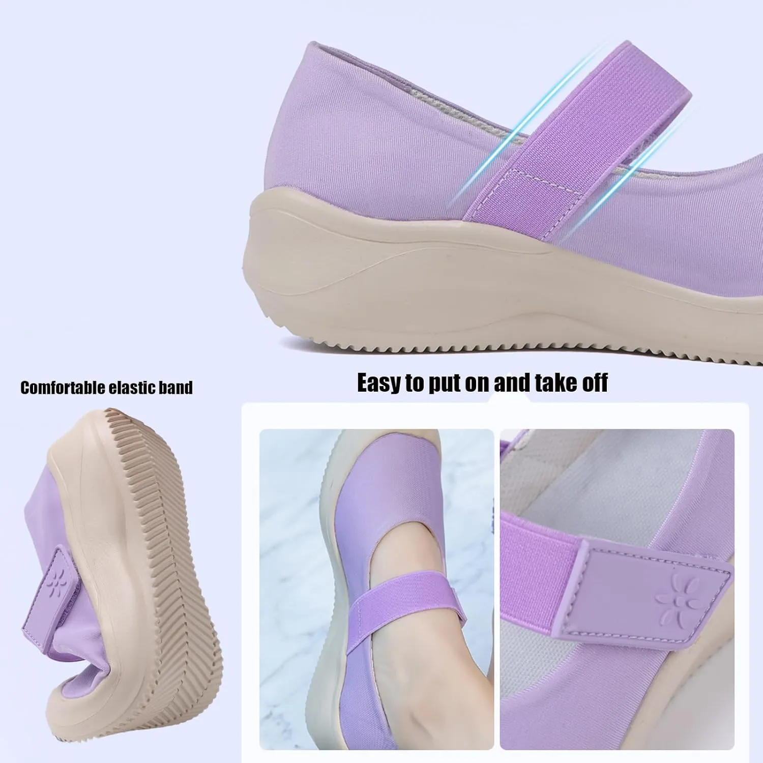 Helenbra Women's Round Toe Flat Mary Jane Loafers,Comfort Cloth Upper Breathable Hook & Loop Slip On Outdoor Lightweight Flat Walking Mom Shoes Cute Closed Toe Casual Travel Work Shoes