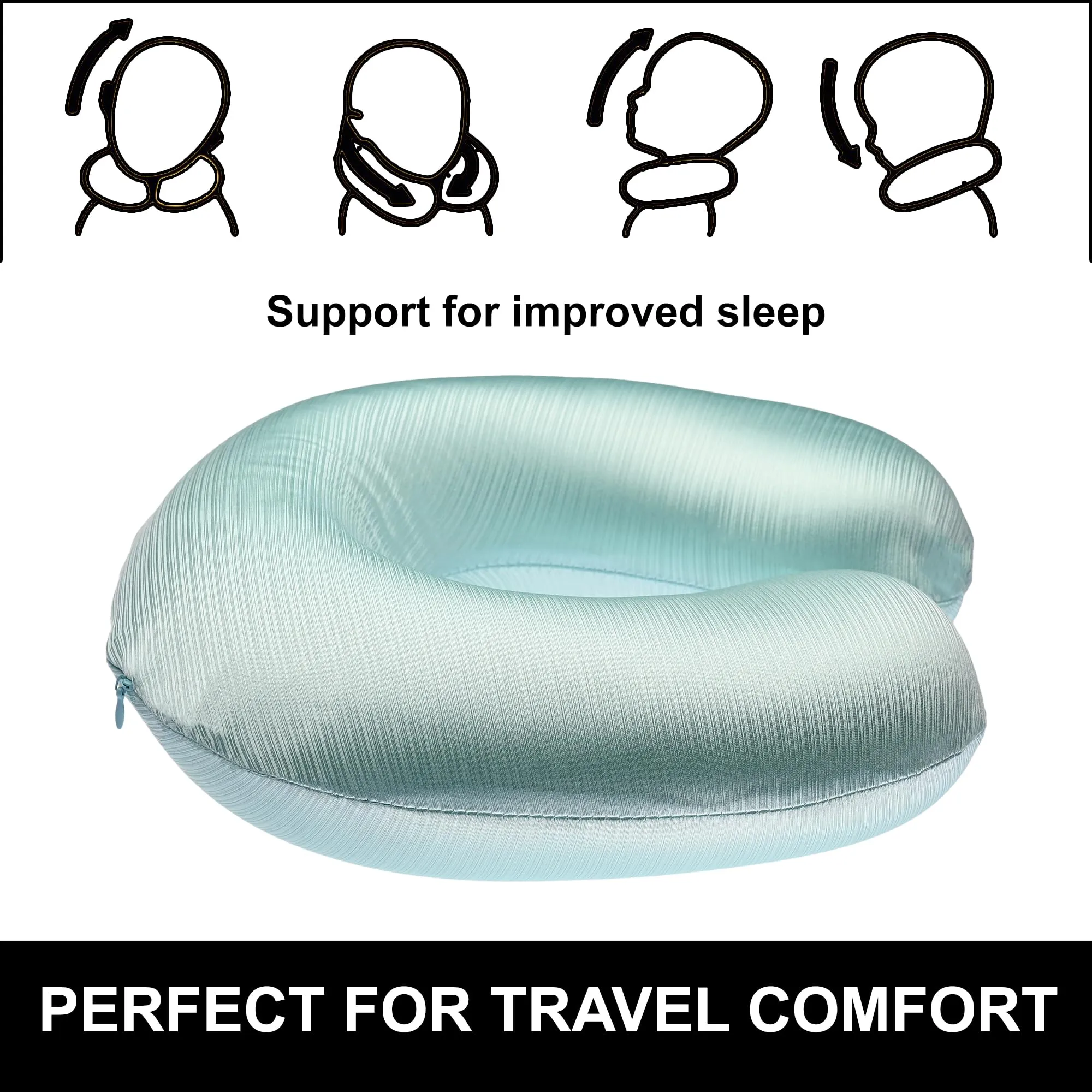 Homestic Soft Microfiber U Shaped Semicircular & Portable Sleeping Neck Pillow for Pain & Headrest | Neck Rest for Travel | Neck Band Supporter for Men's & Women's | U23001, Blue