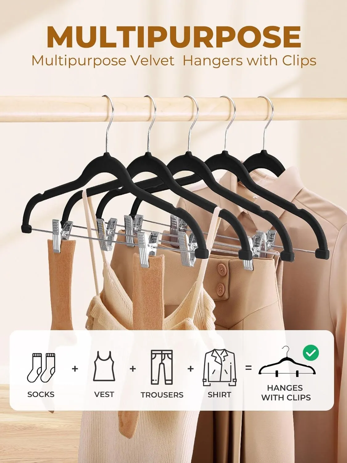 HOUSE DAY Velvet Skirt Hangers 24 Pack, Black Velvet Hangers with Adjustable Clips