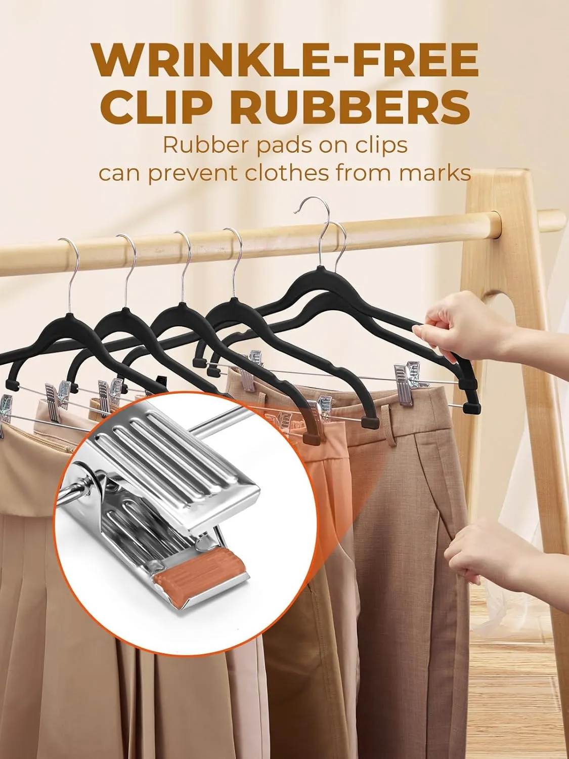 HOUSE DAY Velvet Skirt Hangers 24 Pack, Black Velvet Hangers with Adjustable Clips