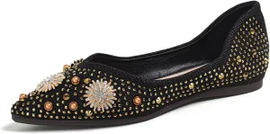 HROYL Women Rhinestone Flats Dressy Shoes Elegant Ballet Flats Party Evening Office Flats Model YSX-223-2