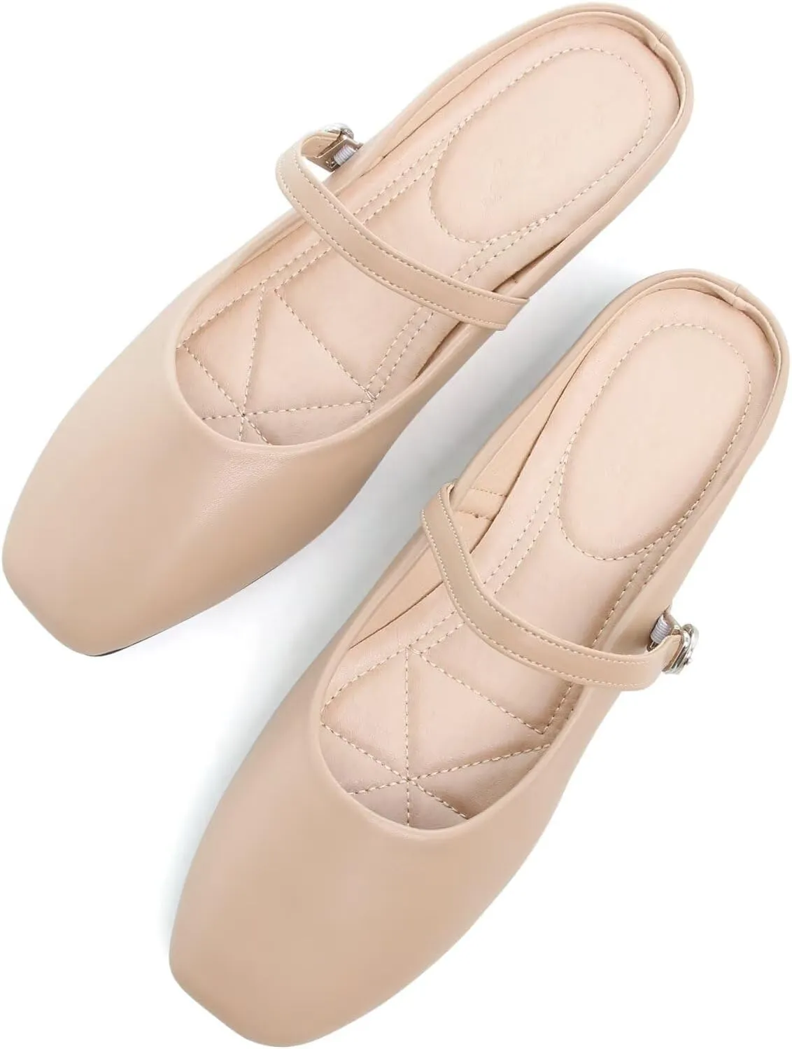 HuangTaiJi Qing Women Fashion Mary Janes Shoes Ankle Buckle Square Toe Female Comfortable Casual Flats Shoes Soft Walking Dressy Work Ballerina Flats
