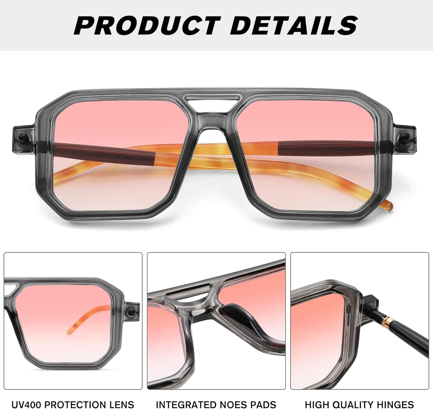 Hycredi Vintage 70s Flat Aviator Sunglasses Women Men Trendy Square Shades Retro Stylish UV400 Sun Glasses