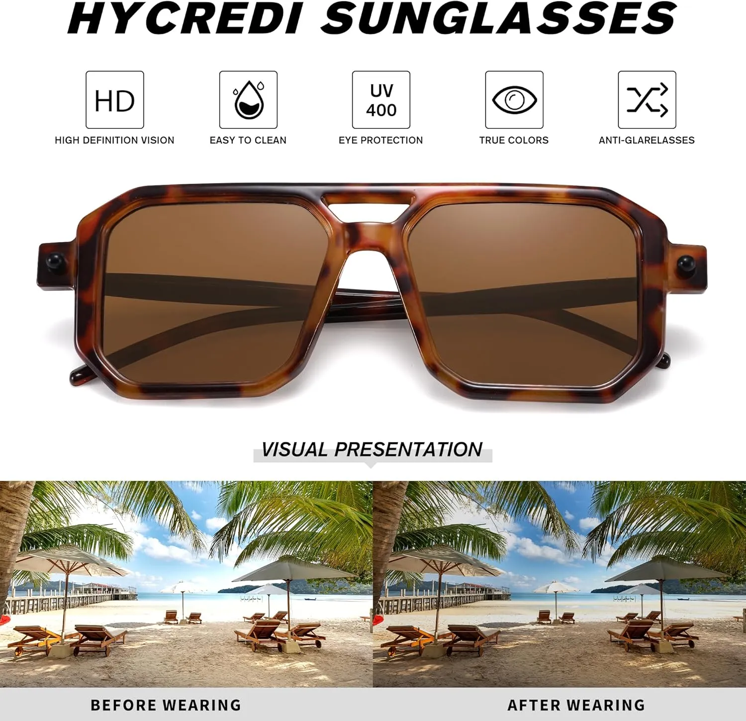 Hycredi Vintage 70s Flat Aviator Sunglasses Women Men Trendy Square Shades Retro Stylish UV400 Sun Glasses