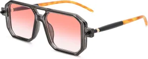 Hycredi Vintage 70s Flat Aviator Sunglasses Women Men Trendy Square Shades Retro Stylish UV400 Sun Glasses