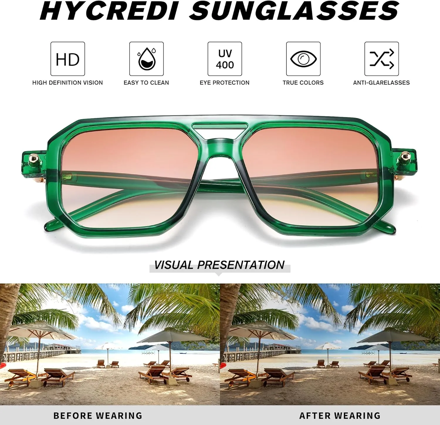 Hycredi Vintage 70s Flat Aviator Sunglasses Women Men Trendy Square Shades Retro Stylish UV400 Sun Glasses