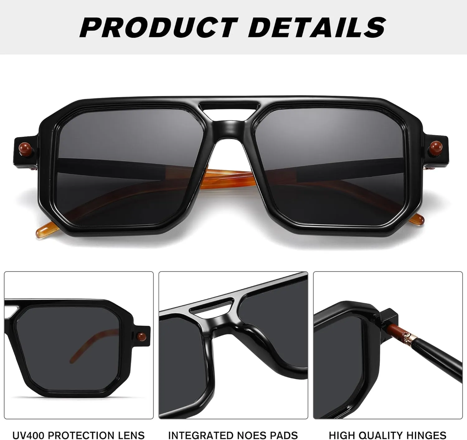 Hycredi Vintage 70s Flat Aviator Sunglasses Women Men Trendy Square Shades Retro Stylish UV400 Sun Glasses