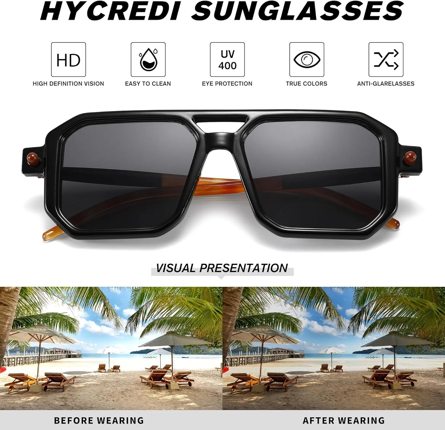 Hycredi Vintage 70s Flat Aviator Sunglasses Women Men Trendy Square Shades Retro Stylish UV400 Sun Glasses