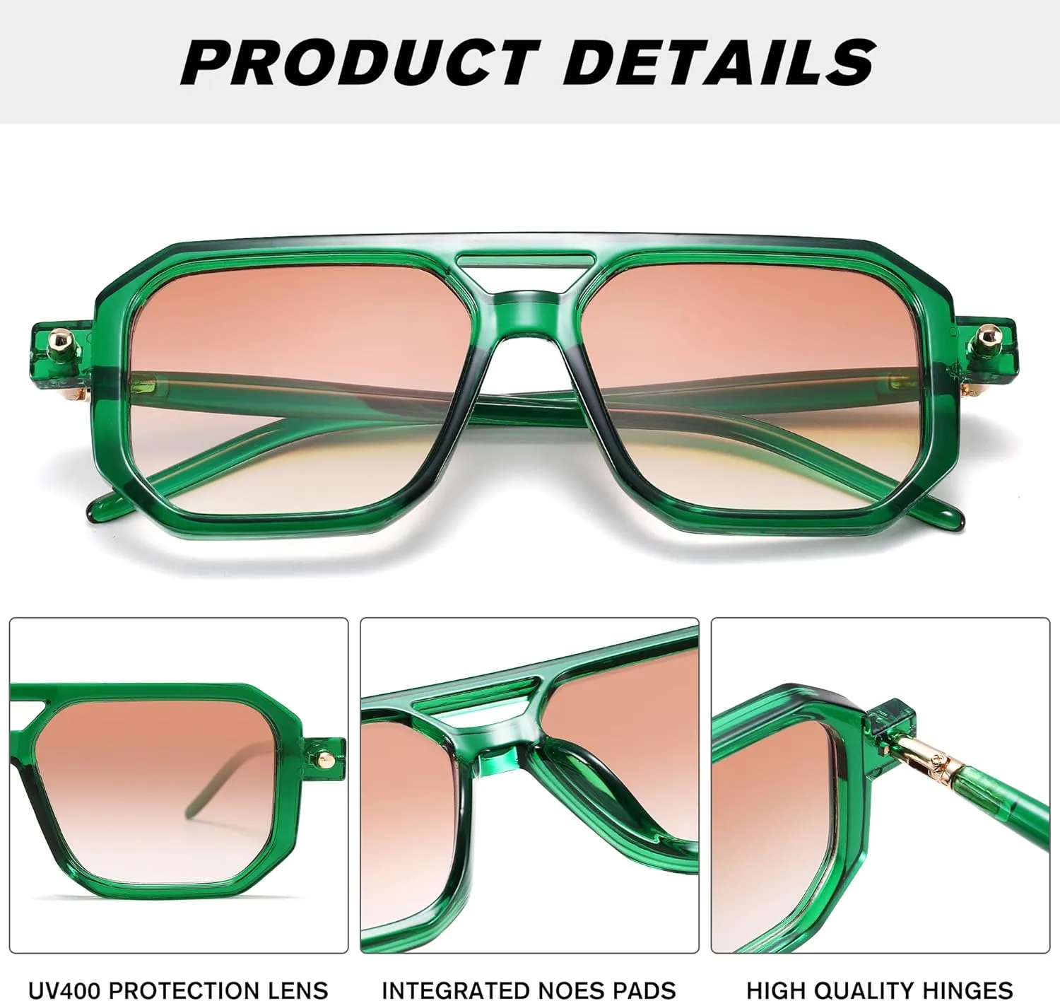 Hycredi Vintage 70s Flat Aviator Sunglasses Women Men Trendy Square Shades Retro Stylish UV400 Sun Glasses