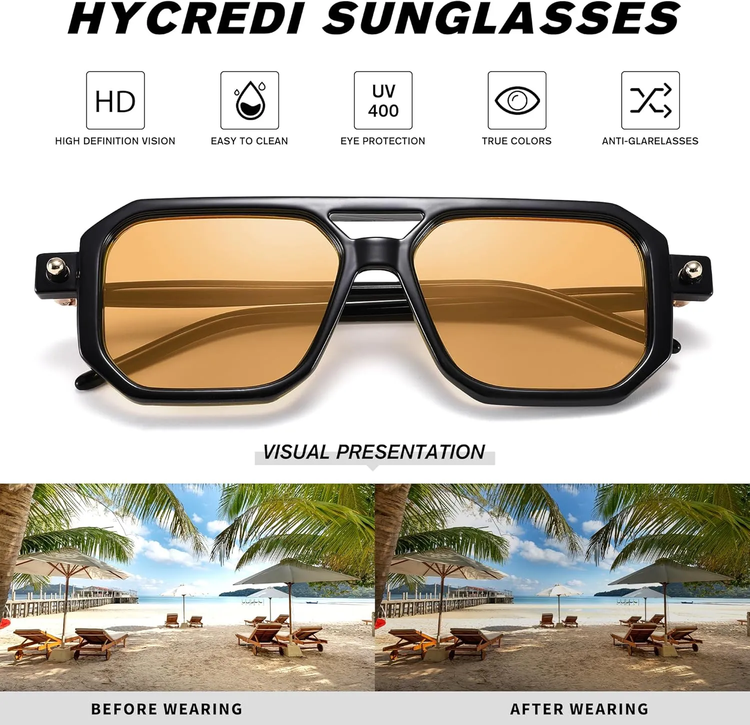 Hycredi Vintage 70s Flat Aviator Sunglasses Women Men Trendy Square Shades Retro Stylish UV400 Sun Glasses