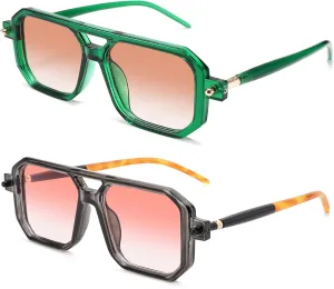 Hycredi Vintage 70s Flat Aviator Sunglasses Women Men Trendy Square Shades Retro Stylish UV400 Sun Glasses