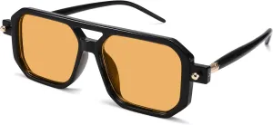 Hycredi Vintage 70s Flat Aviator Sunglasses Women Men Trendy Square Shades Retro Stylish UV400 Sun Glasses