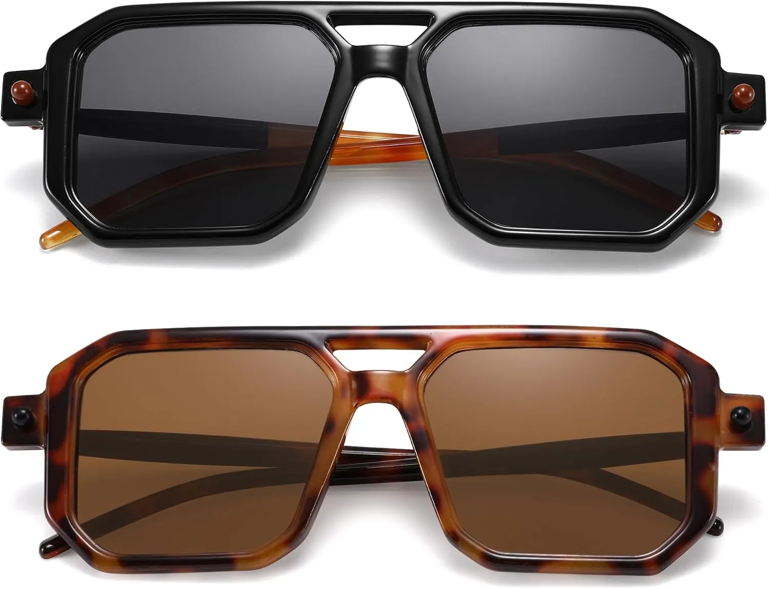 Hycredi Vintage 70s Flat Aviator Sunglasses Women Men Trendy Square Shades Retro Stylish UV400 Sun Glasses