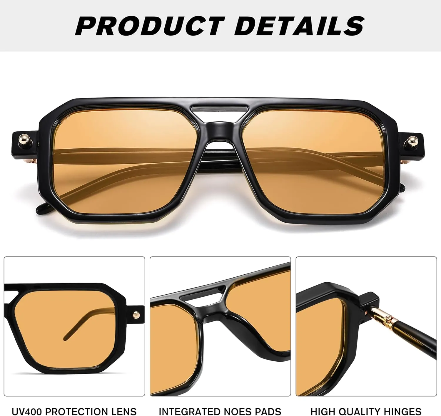 Hycredi Vintage 70s Flat Aviator Sunglasses Women Men Trendy Square Shades Retro Stylish UV400 Sun Glasses