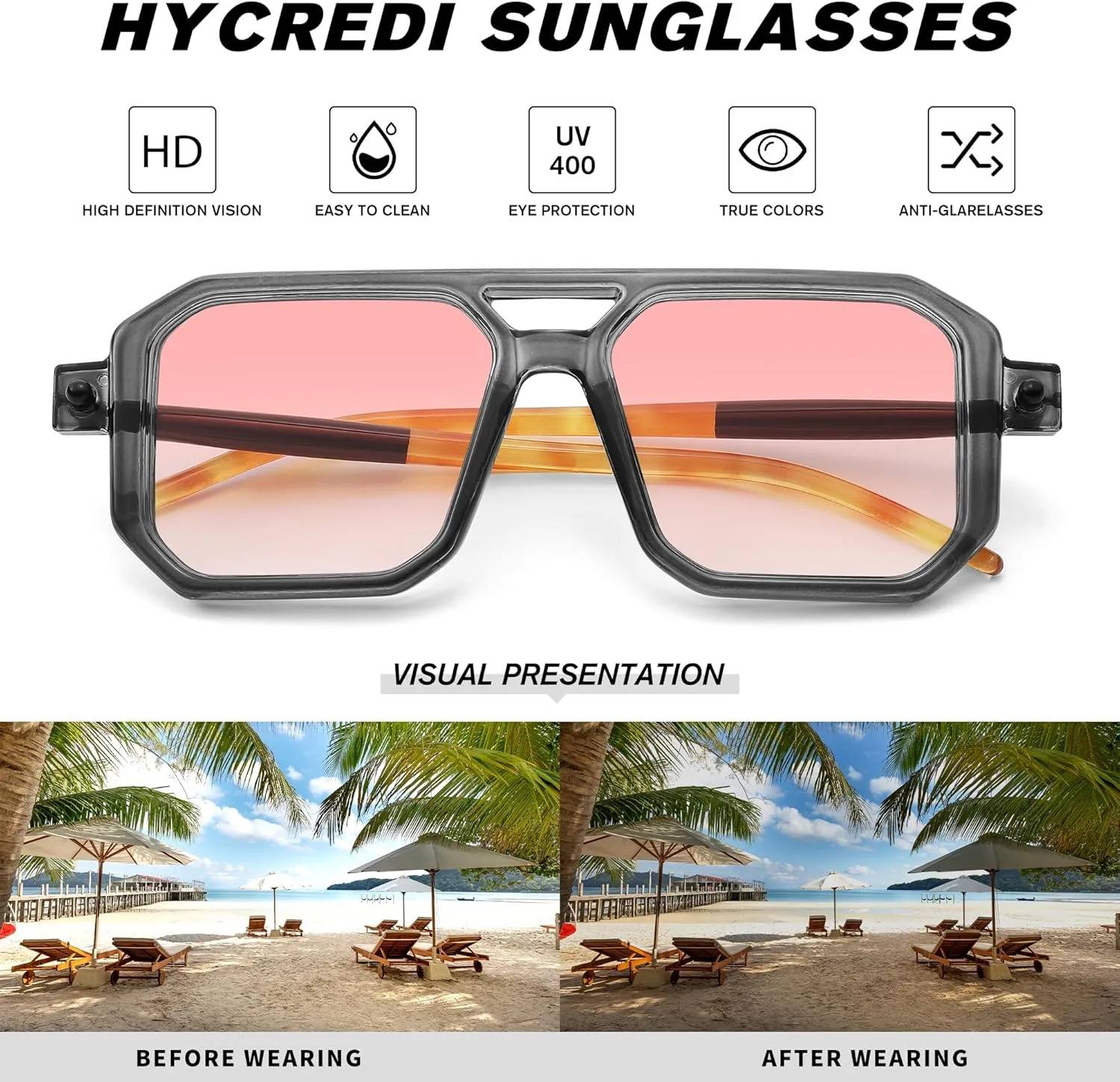 Hycredi Vintage 70s Flat Aviator Sunglasses Women Men Trendy Square Shades Retro Stylish UV400 Sun Glasses