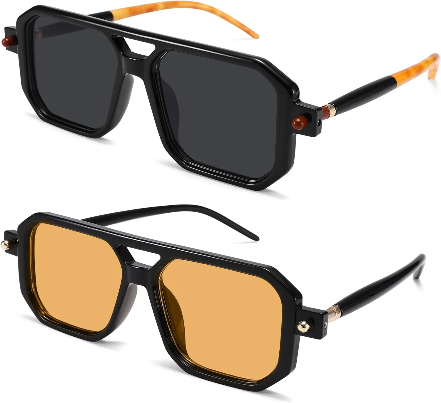 Hycredi Vintage 70s Flat Aviator Sunglasses Women Men Trendy Square Shades Retro Stylish UV400 Sun Glasses