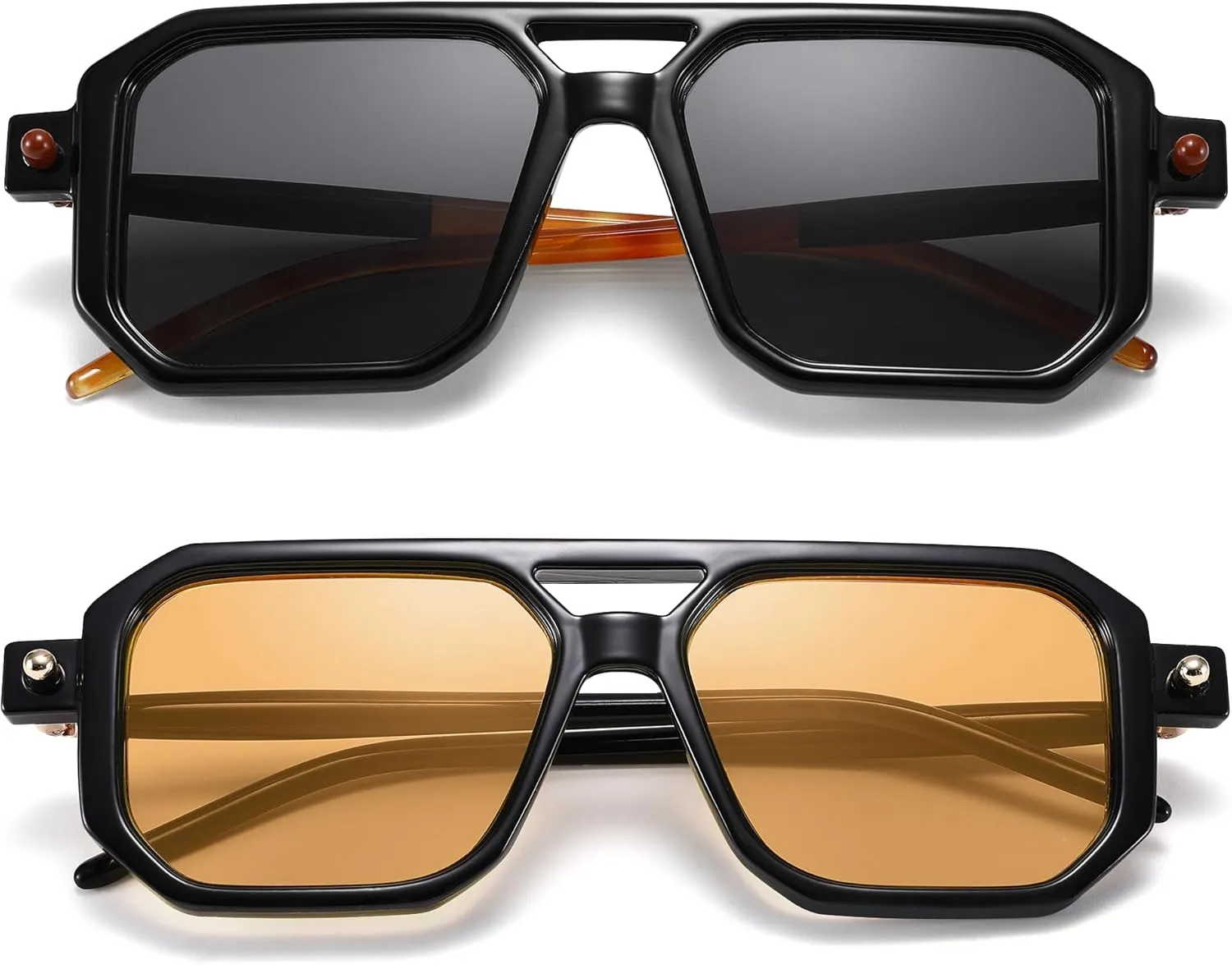 Hycredi Vintage 70s Flat Aviator Sunglasses Women Men Trendy Square Shades Retro Stylish UV400 Sun Glasses