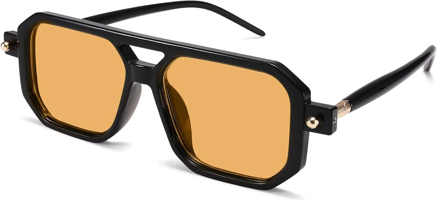 Hycredi Vintage 70s Flat Aviator Sunglasses Women Men Trendy Square Shades Retro Stylish UV400 Sun Glasses