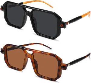 Hycredi Vintage 70s Flat Aviator Sunglasses Women Men Trendy Square Shades Retro Stylish UV400 Sun Glasses