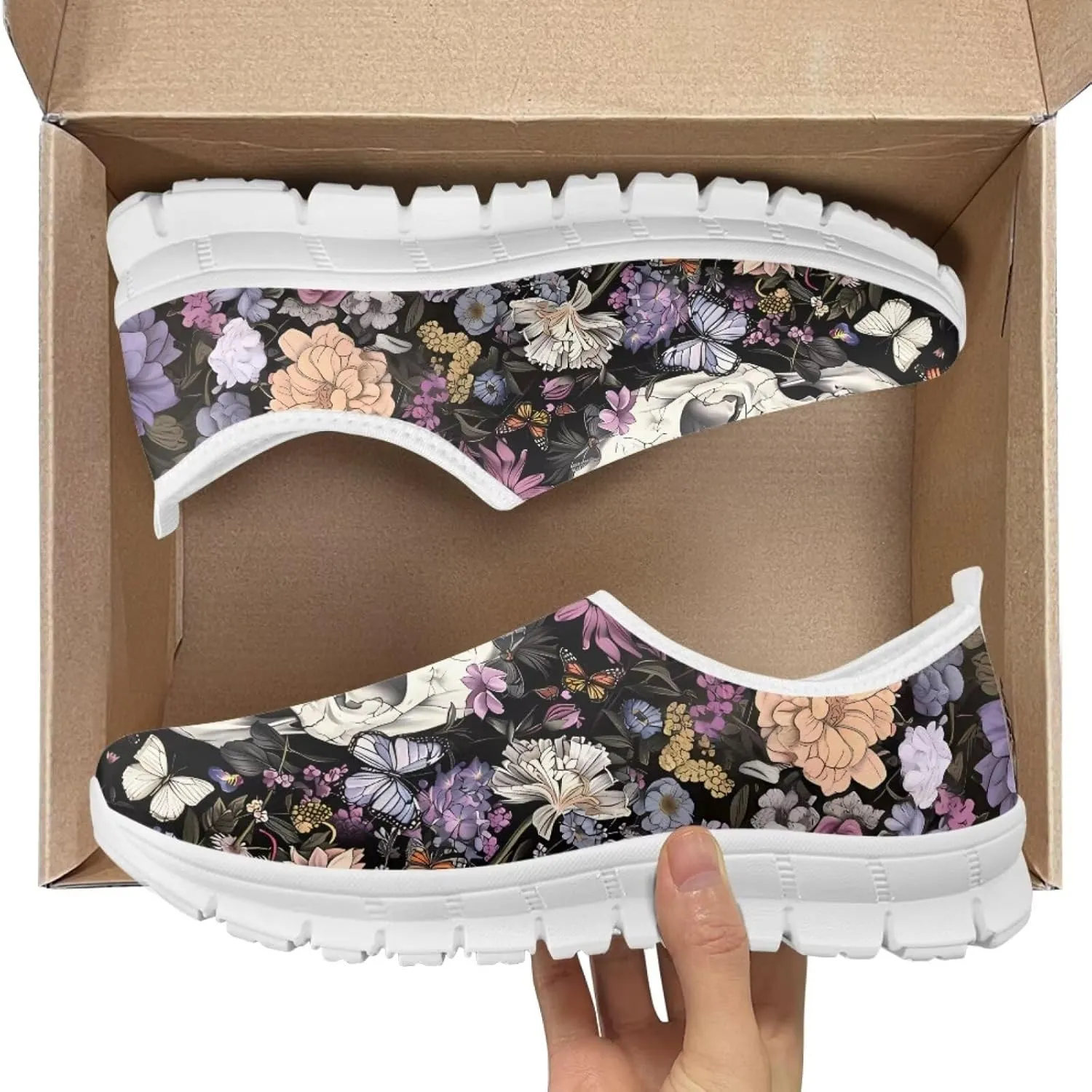 Jeiento Gothic Skull Slip On Shoes for Women Cozy Walking Shoes Fashion Travel Shoes