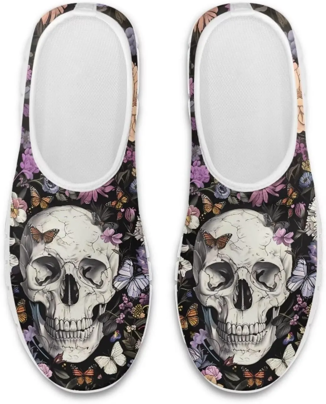 Jeiento Gothic Skull Slip On Shoes for Women Cozy Walking Shoes Fashion Travel Shoes