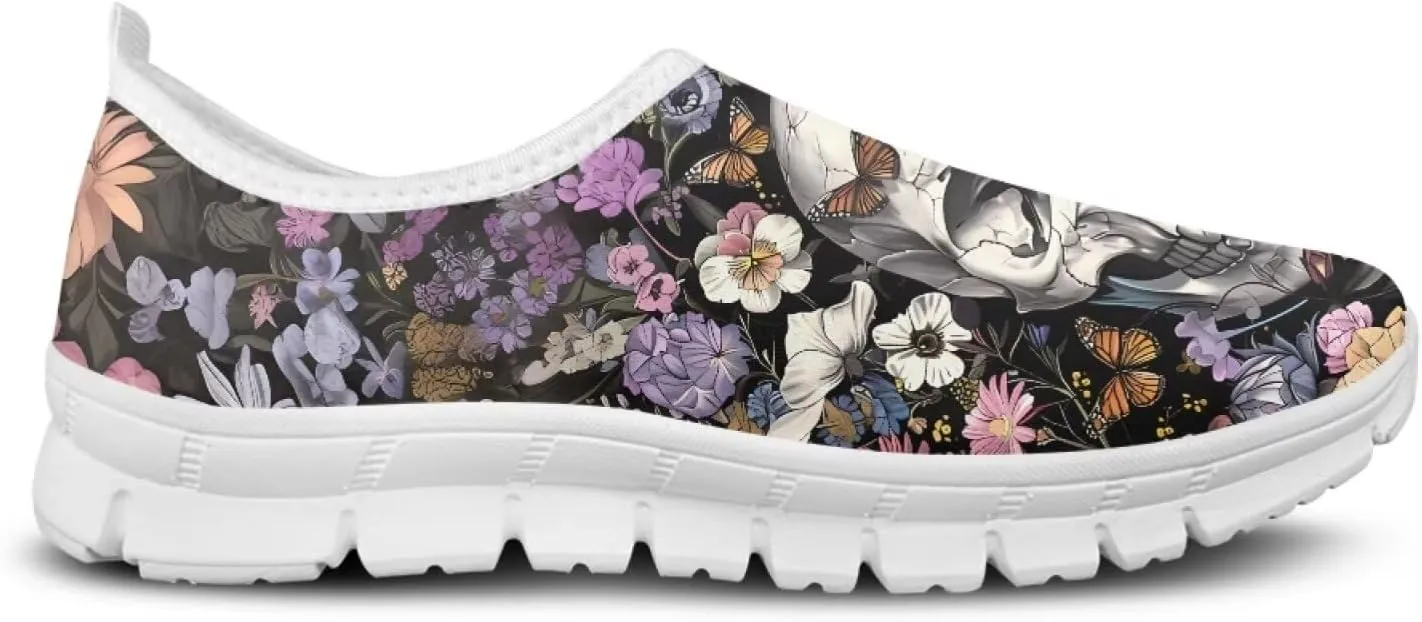 Jeiento Gothic Skull Slip On Shoes for Women Cozy Walking Shoes Fashion Travel Shoes