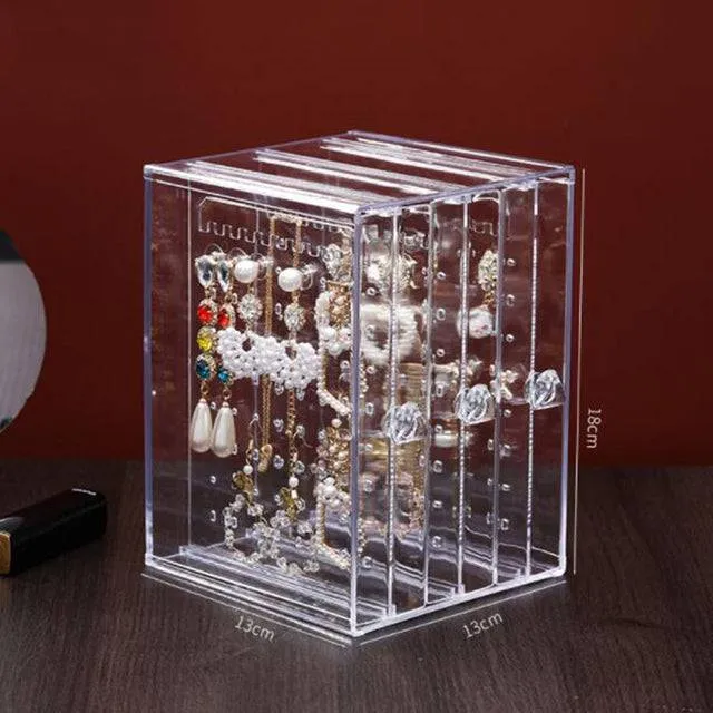 Jewelry Storage Box has Earrings Holder Organizer Foldable Necklace Hanging Double Sided Stand Display with Mirror
