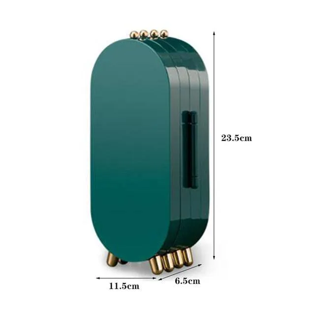 Jewelry Storage Box has Earrings Holder Organizer Foldable Necklace Hanging Double Sided Stand Display with Mirror