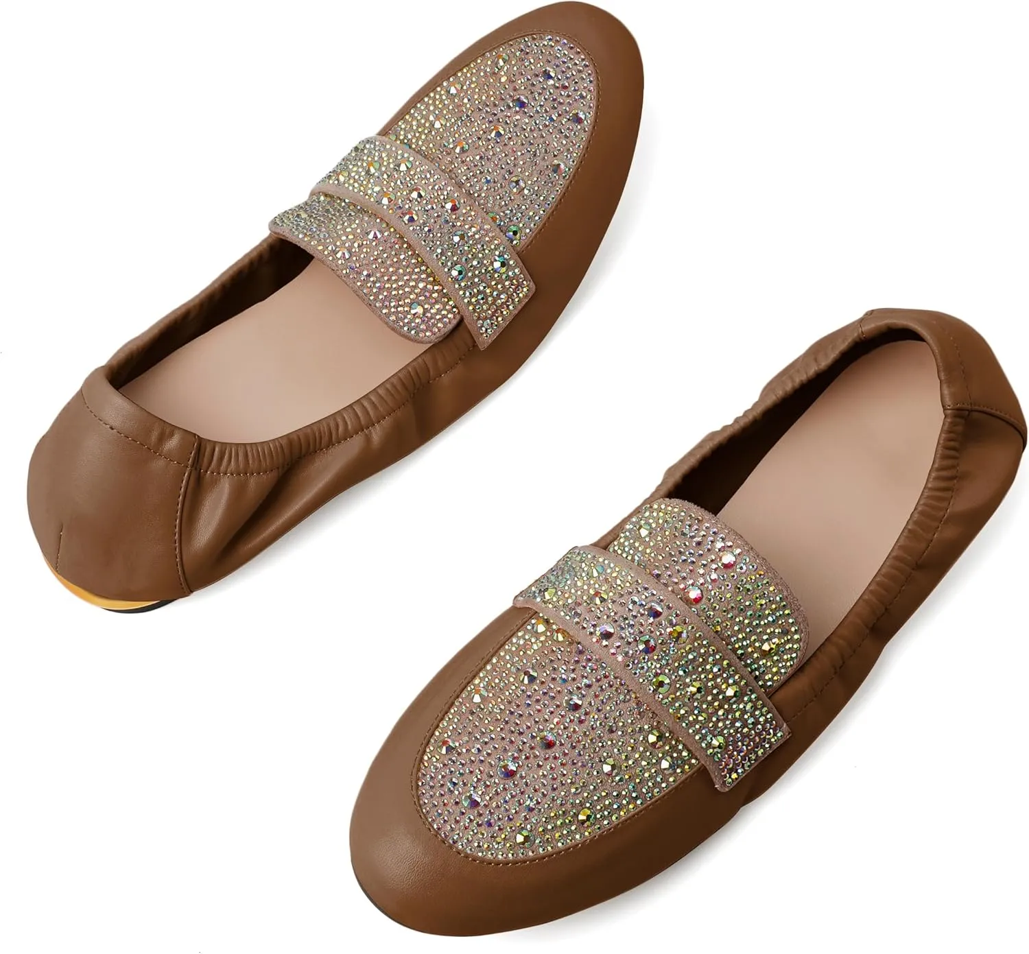Joseywade Women's Ballet Flat Shoes Round Toe Slip On Rhinstone Walking Flats Cute Casual Low Comfort Soft Dress Shoes