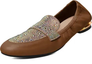 Joseywade Women's Ballet Flat Shoes Round Toe Slip On Rhinstone Walking Flats Cute Casual Low Comfort Soft Dress Shoes