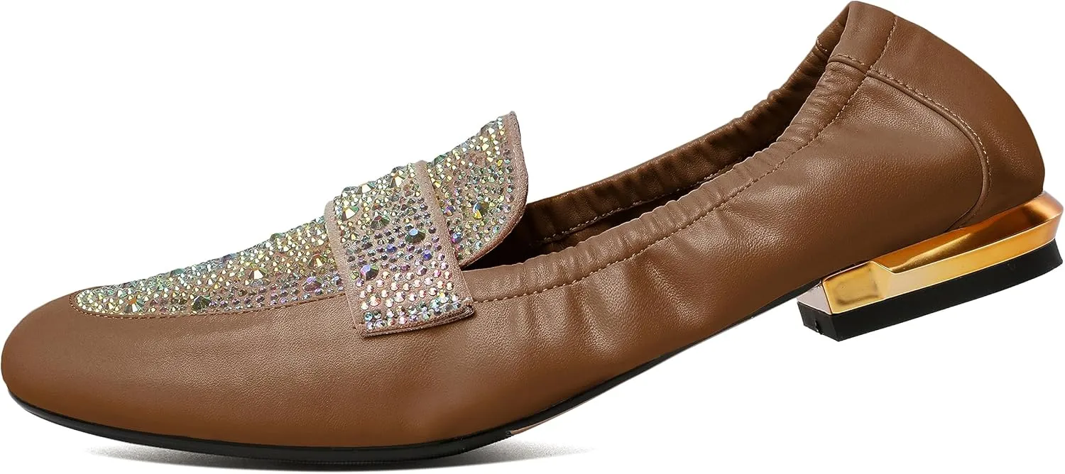 Joseywade Women's Ballet Flat Shoes Round Toe Slip On Rhinstone Walking Flats Cute Casual Low Comfort Soft Dress Shoes