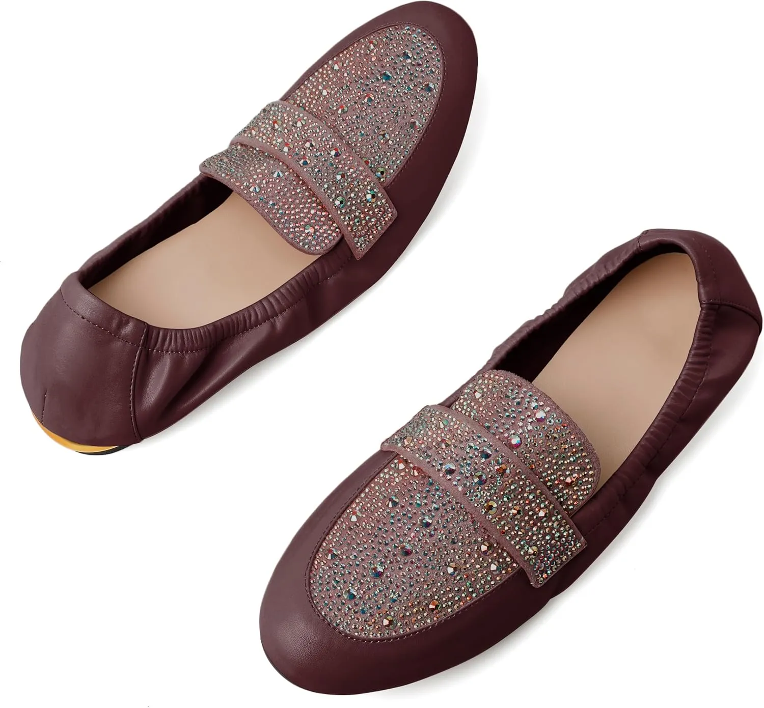 Joseywade Women's Ballet Flat Shoes Round Toe Slip On Rhinstone Walking Flats Cute Casual Low Comfort Soft Dress Shoes