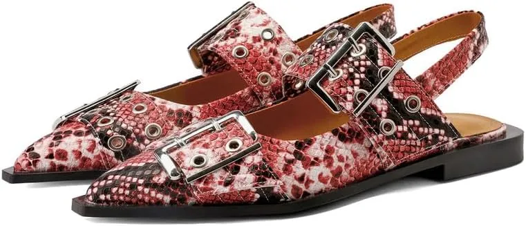 KOKOMOMO Women's Slingback Ballet Flats Goth Buckled Mary Jane Flats Pointed Closed Toe Women Footwear Non-Slip Rubber Sole Women Sandals Dress Shoes