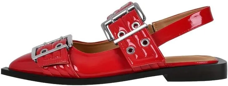 KOKOMOMO Women's Slingback Ballet Flats Goth Buckled Mary Jane Flats Pointed Closed Toe Women Footwear Non-Slip Rubber Sole Women Sandals Dress Shoes
